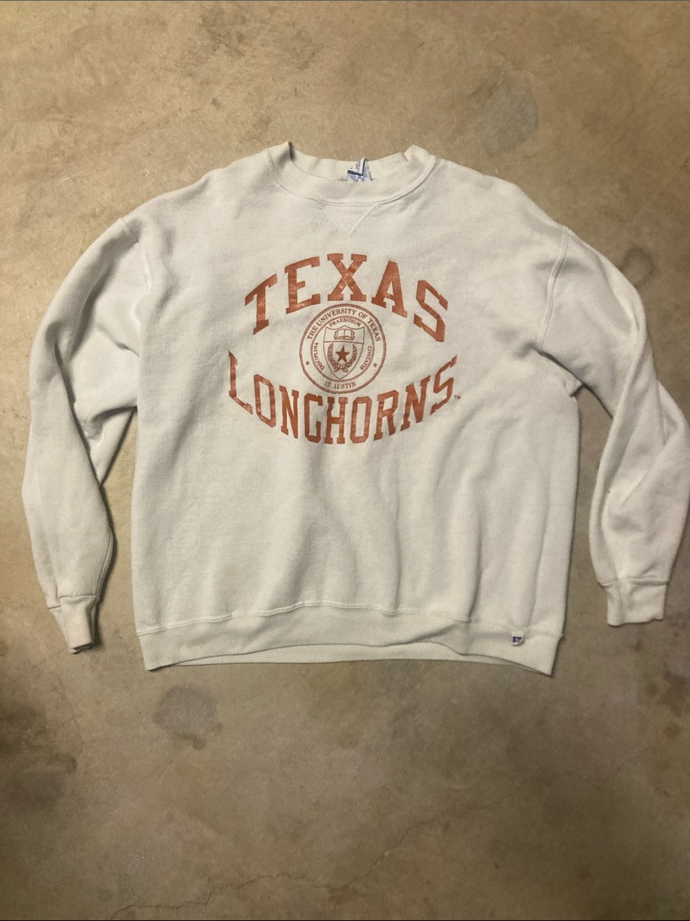 VTG Russell Athletic Texas Longhorn White Orange Crewneck Sweatshirt Size XL